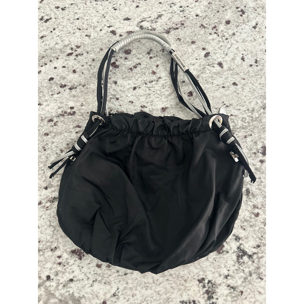 Vintage TEXIER France Black Nylon Ruched Drawstring y2k Bag Handbag